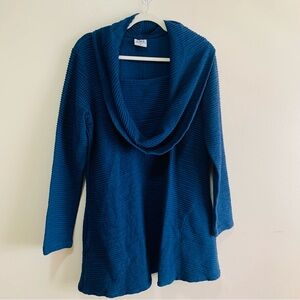 CMC Color Me Cotton Blue Ribbed cowl neck tunic top size medium